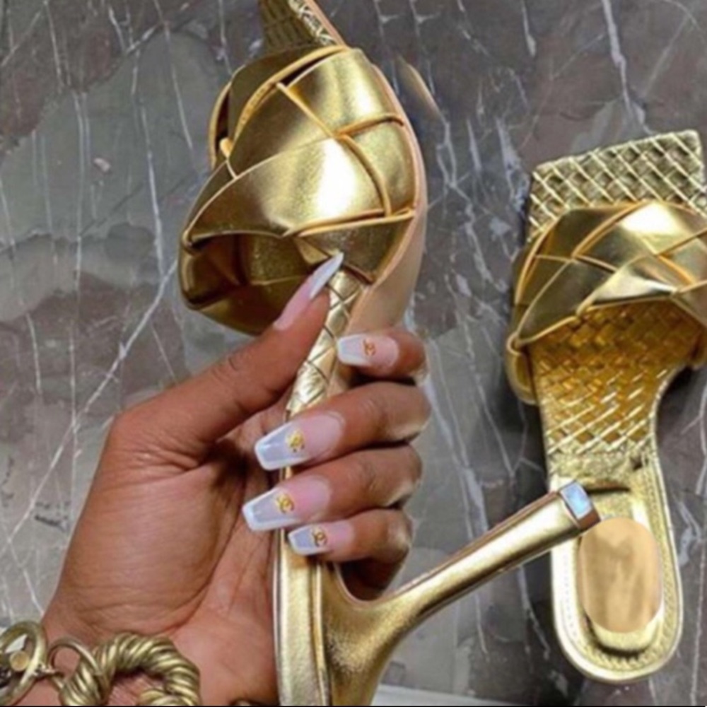 Woven Square Toe Mules - Gold - Picture 7 of 10